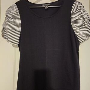 INC International Concepts Black Top with Striped Sleeves